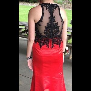 Red and black two piece Dave and Johnny prom dress